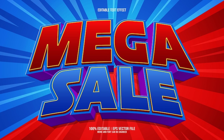 Vetor grátis mega venda efeito de texto 3d editável