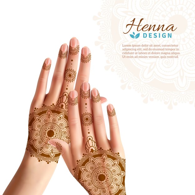 Mehndi Henna Woman Hads Design Realista