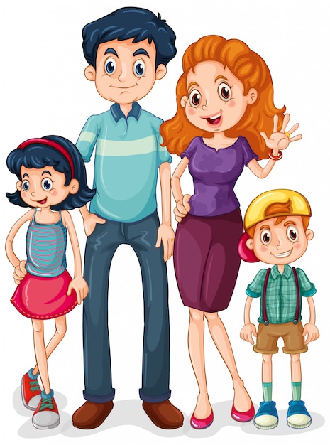 Membros da família com pais e filhos em fundo branco