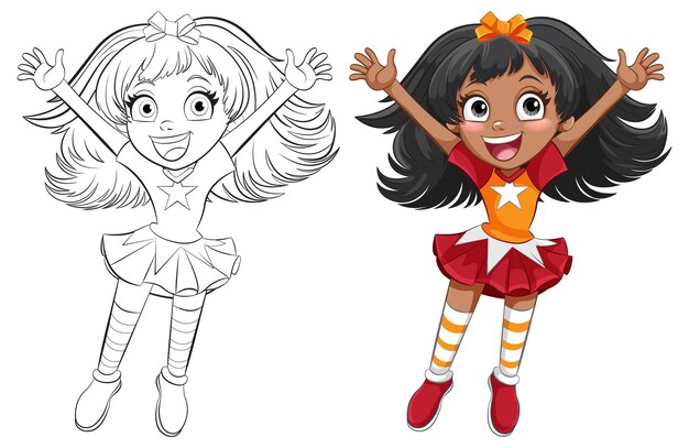 Vetor grátis menina alegre de desenho animado a saltar de alegria