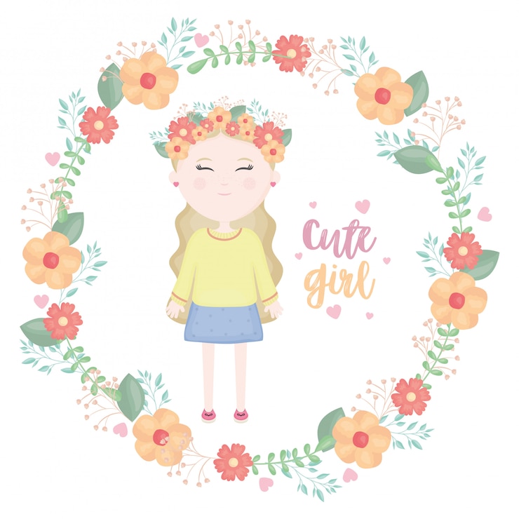 Vetor grátis menina bonitinha com caráter coroa floral