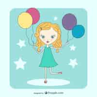 Vetor grátis menina com balões de banda desenhada