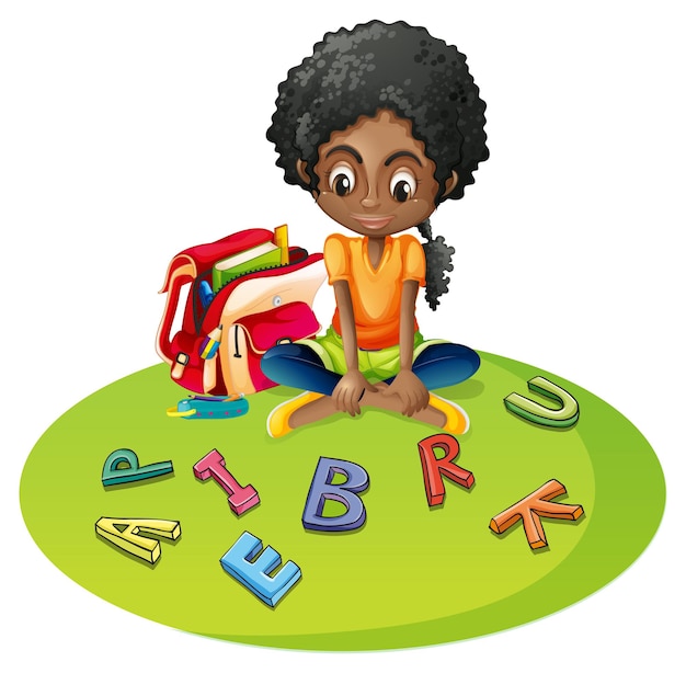 Vetor grátis menina com blocos do alfabeto