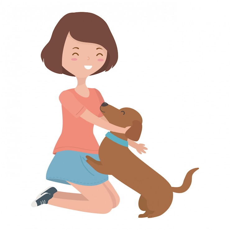 Vetor grátis menina, com, cão, de, caricatura