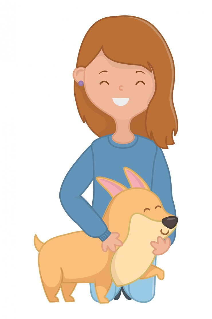 Vetor grátis menina, com, cão, de, caricatura