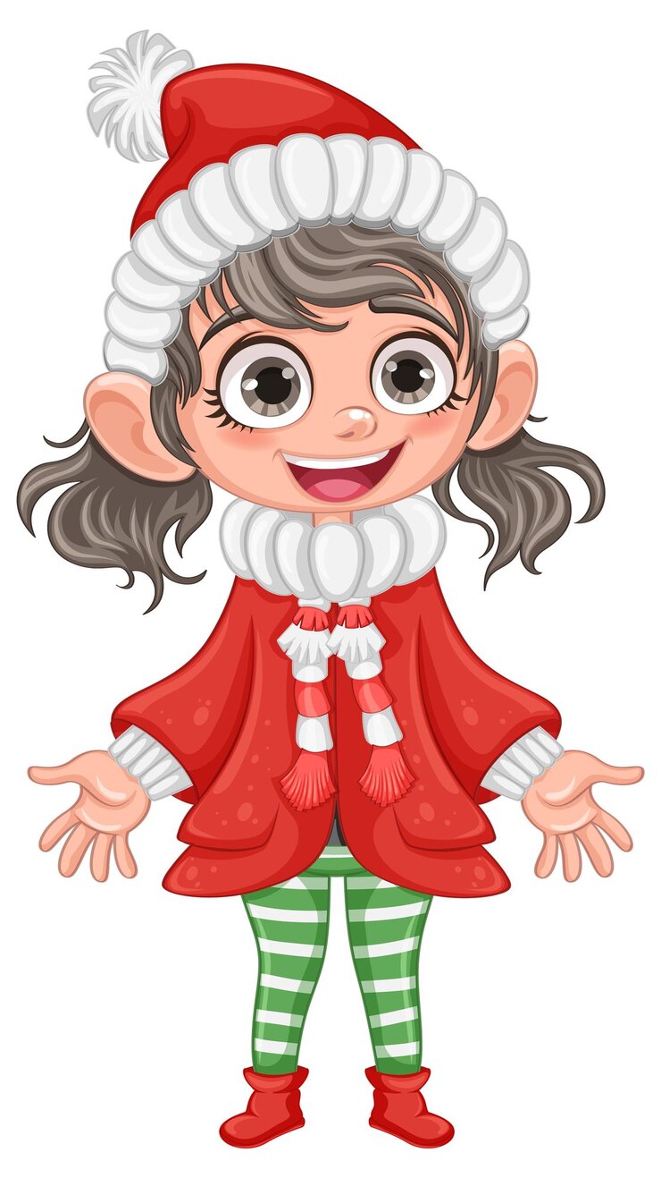 Vetor grátis menina com chapéu de inverno com personagem de desenho animado pom pom