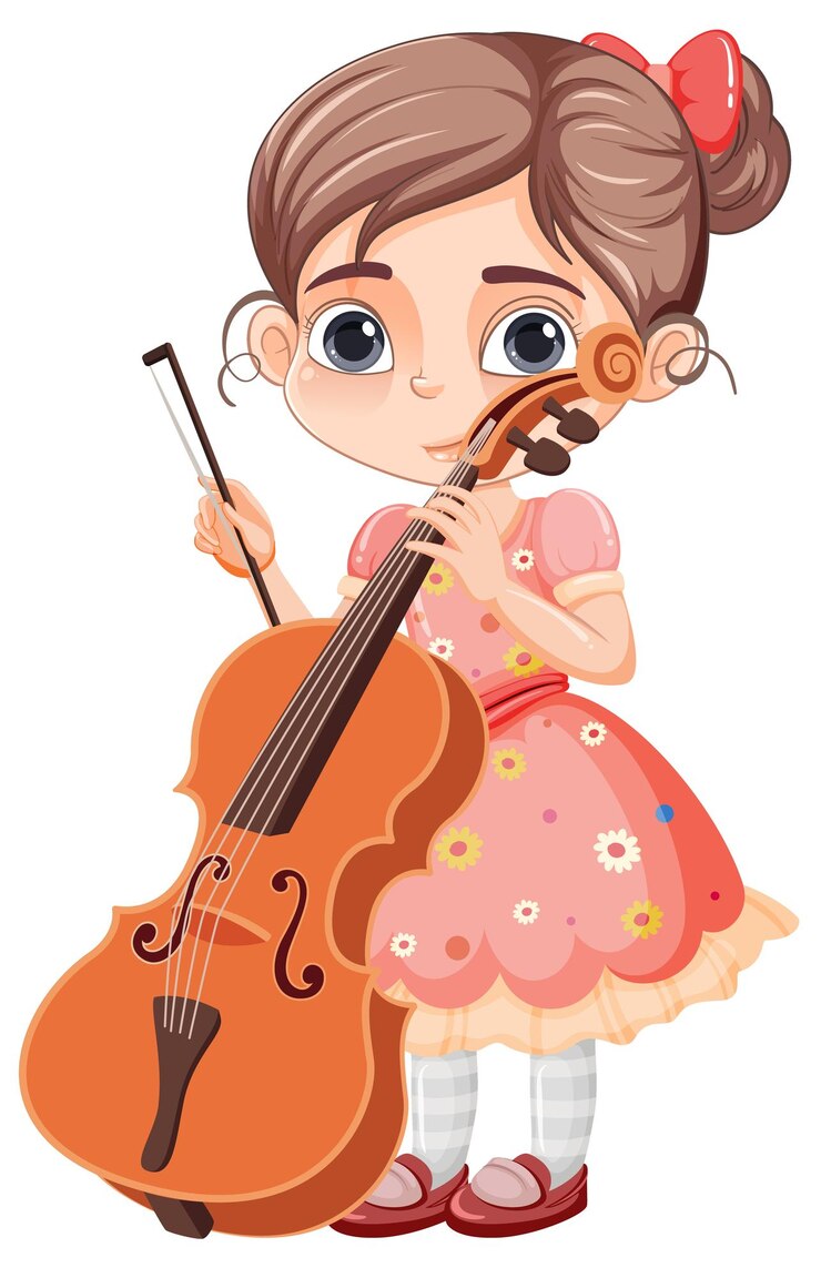 Vetor grátis menina com um sorriso fofo segurando um violoncelo