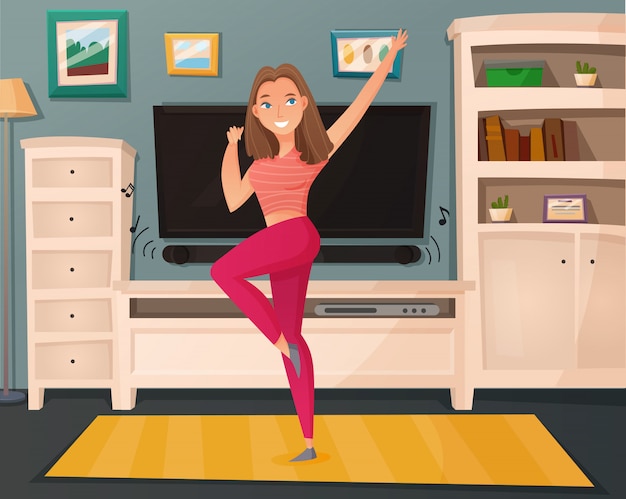 Menina dança casa desenhos animados