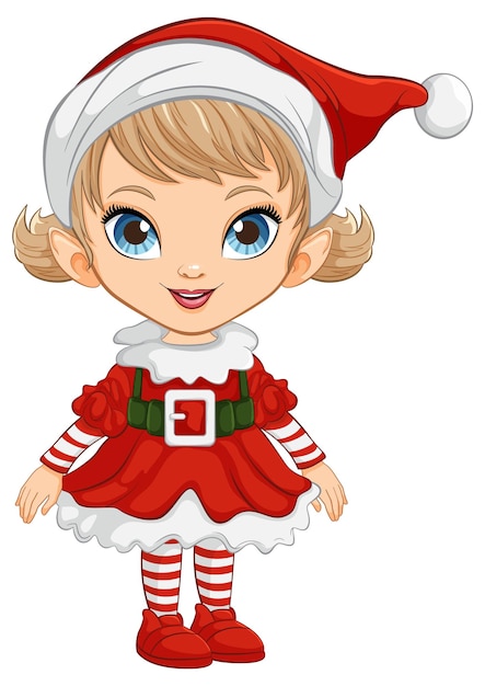 Menina de desenho animado bonita com roupa de natal