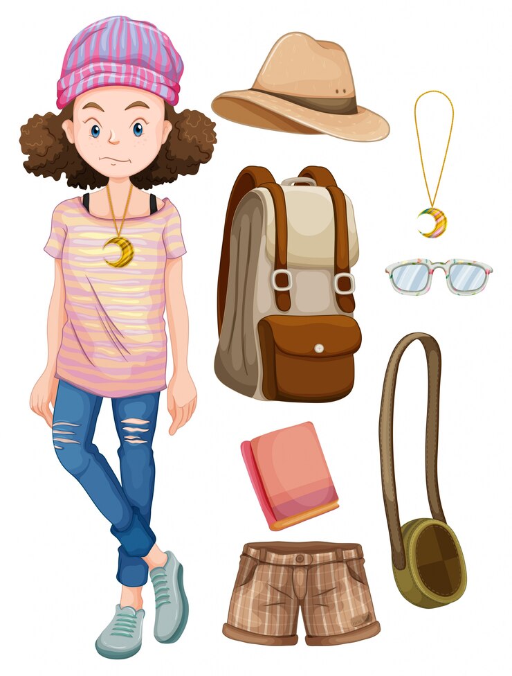 Vetor grátis menina do hipster com itens pessoais
