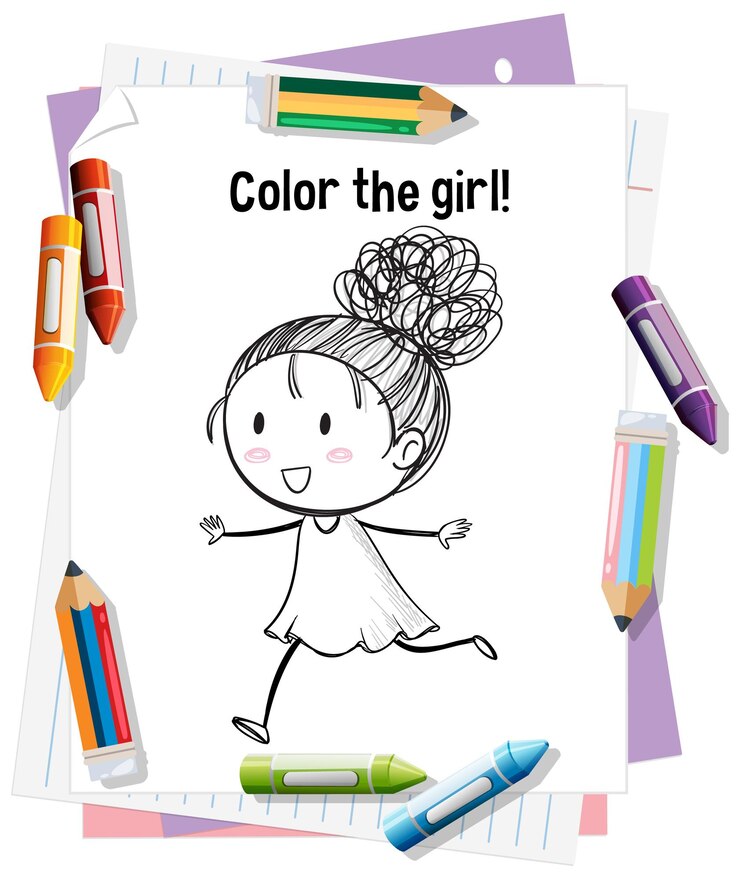 Vetor grátis menina doodle colorida com crayons