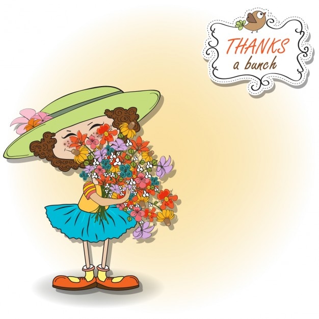 Vetor grátis menina engraçada com um monte de cartão de flores