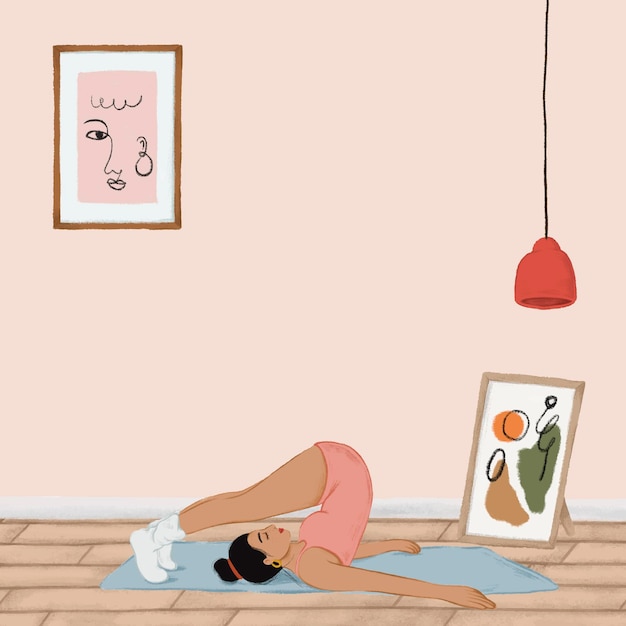 Menina fazendo uma pose de ioga halasana com estilo de esboço