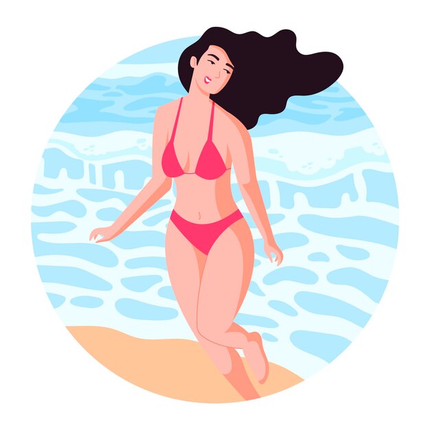 Menina isolada de biquíni em estilo design plano