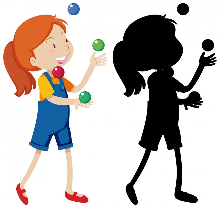 Vetor grátis menina jogando muitas bolas com sua silhueta
