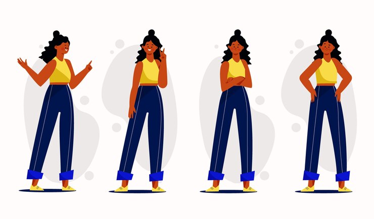 Vetor grátis menina negra desenhada à mão plana em diferentes poses