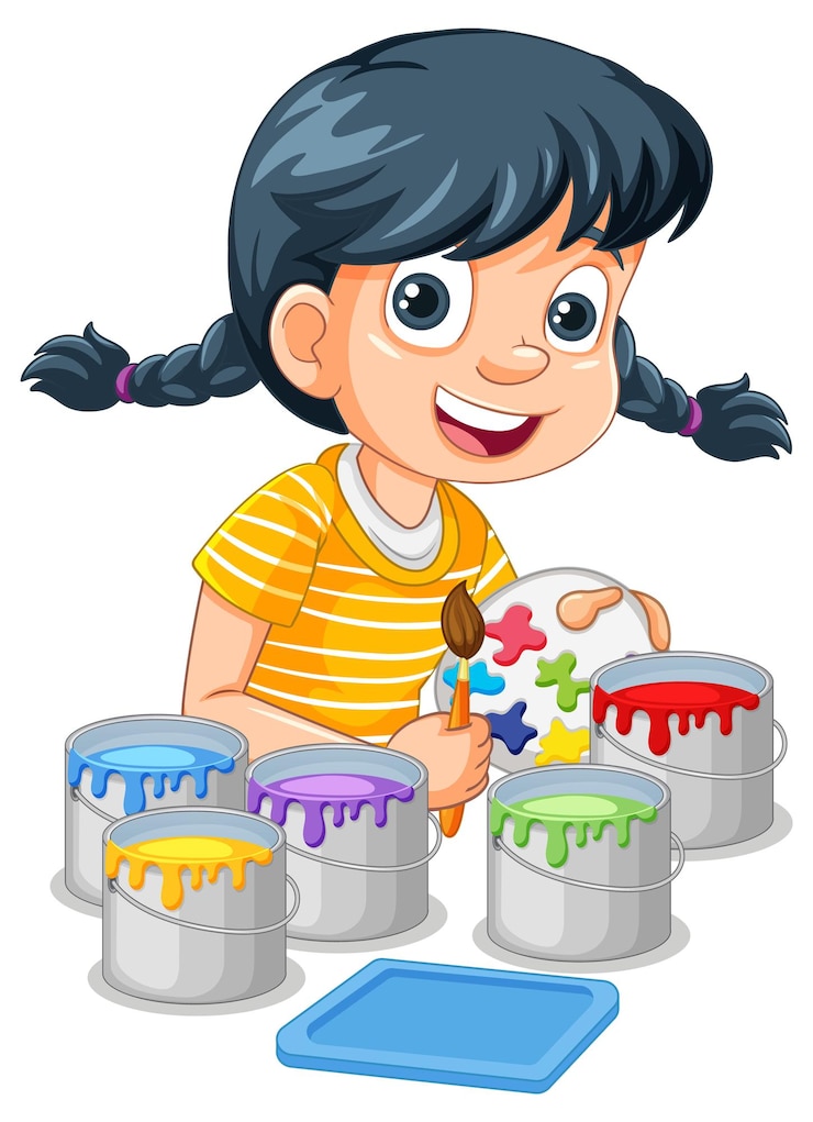 Vetor grátis menina pintando com tintas coloridas