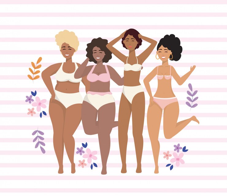 Vetor grátis meninas bonitos vestindo roupas íntimas com flores e plantas