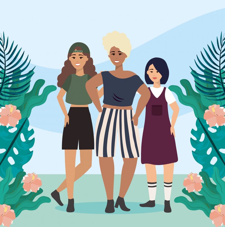 Vetor grátis meninas com blusa e short com roupas casuais