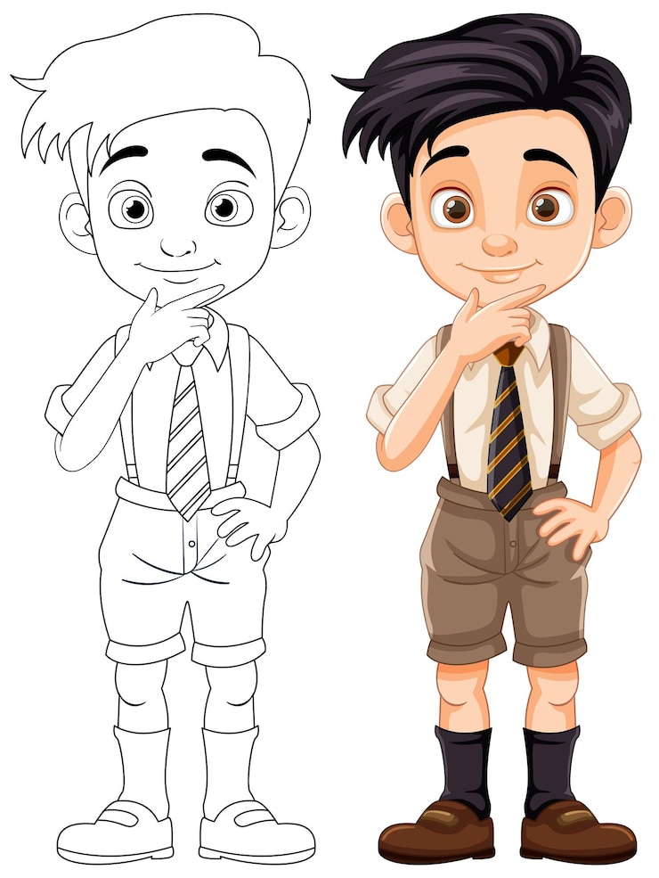 Vetor grátis menino bonito em uniforme personagem de desenho animado
