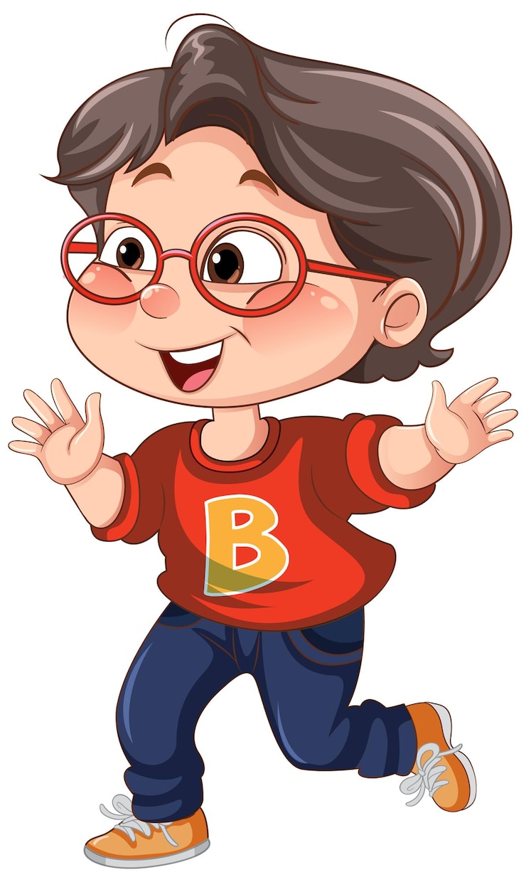 Vetor grátis menino catoon usando óculos personagem de desenho animado