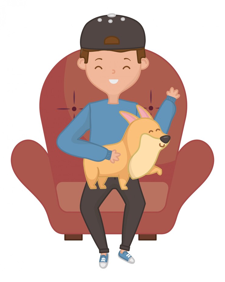 Vetor grátis menino, com, cão, de, caricatura