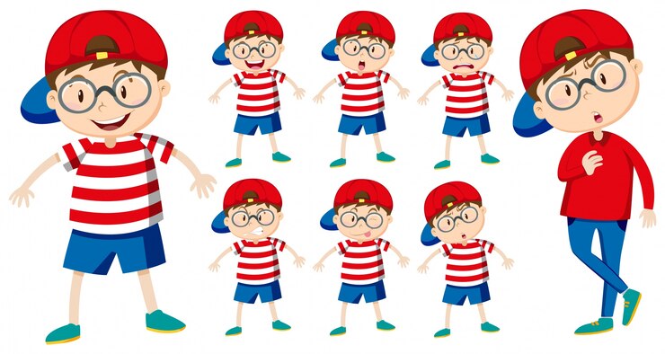 Vetor grátis menino com diferentes emoções ilustração