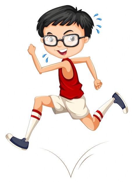 Vetor grátis menino com óculos correndo