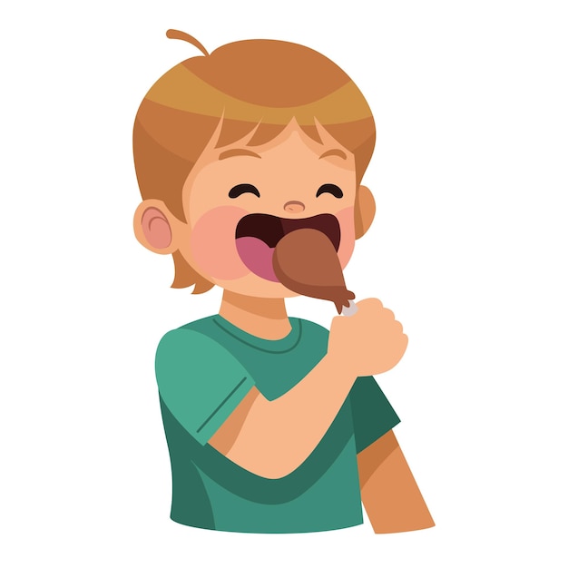 Vetor grátis menino comendo frango ilustração isolada
