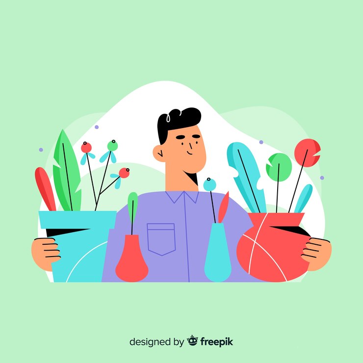 Vetor grátis menino, cuidando, de, plantas