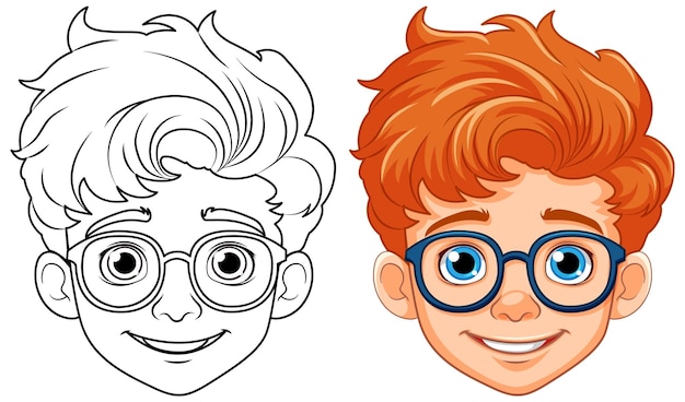 Menino de cabelo laranja usando cabeça de óculos