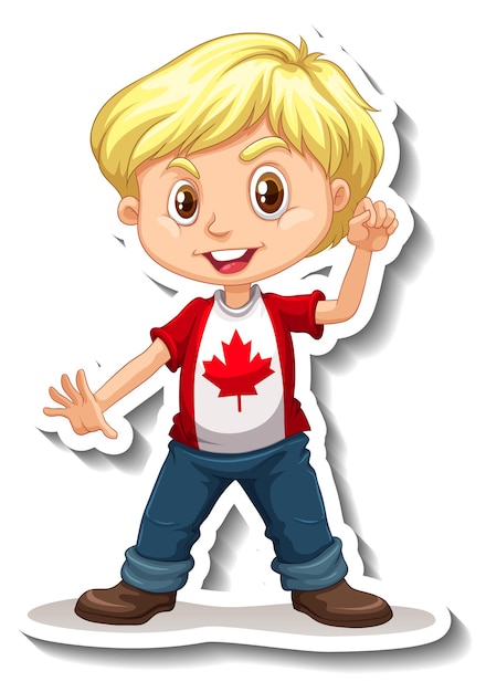 Menino de cabelo loiro usando camiseta com a bandeira do canadá