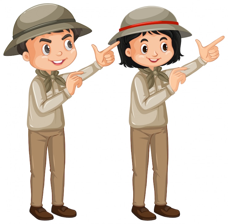 Vetor grátis menino e menina com roupa de safari no fundo branco