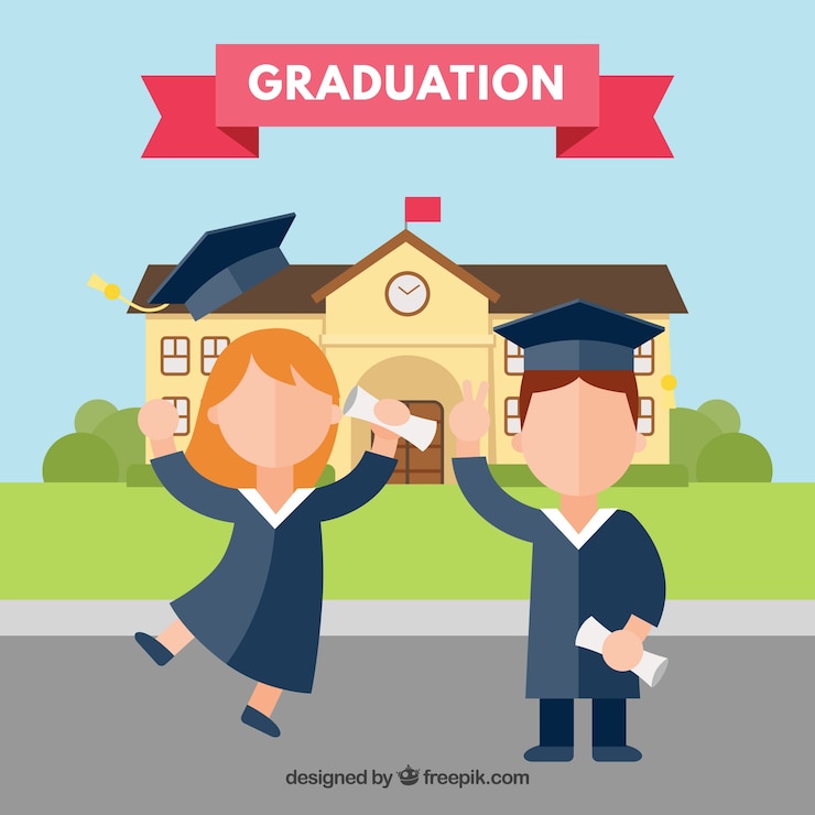 Vetor grátis menino e menina comemorando graduação com design plano