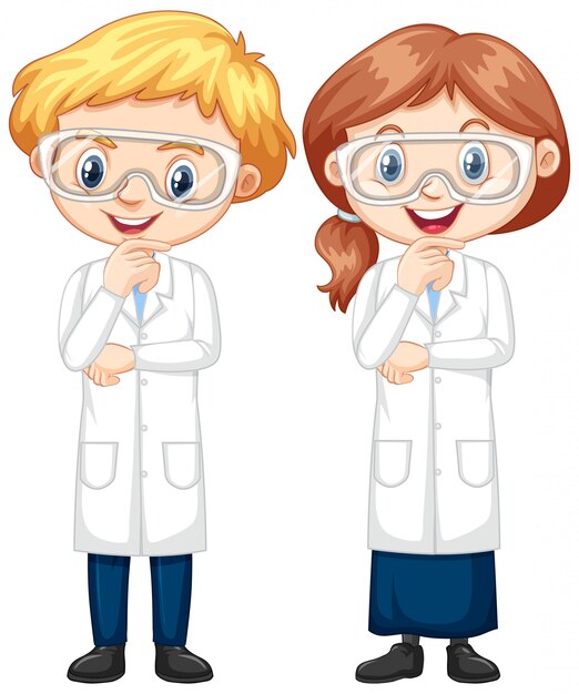 Menino e menina em vestido de ciência
