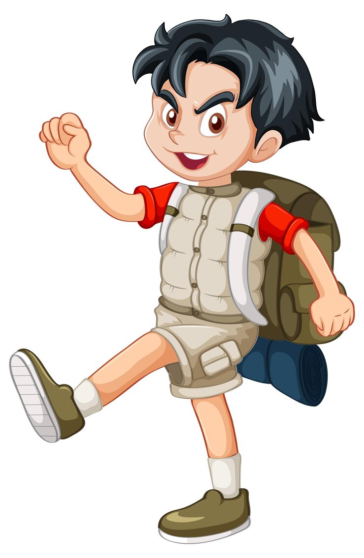 Vetor grátis menino feliz com roupa de acampamento com mochila