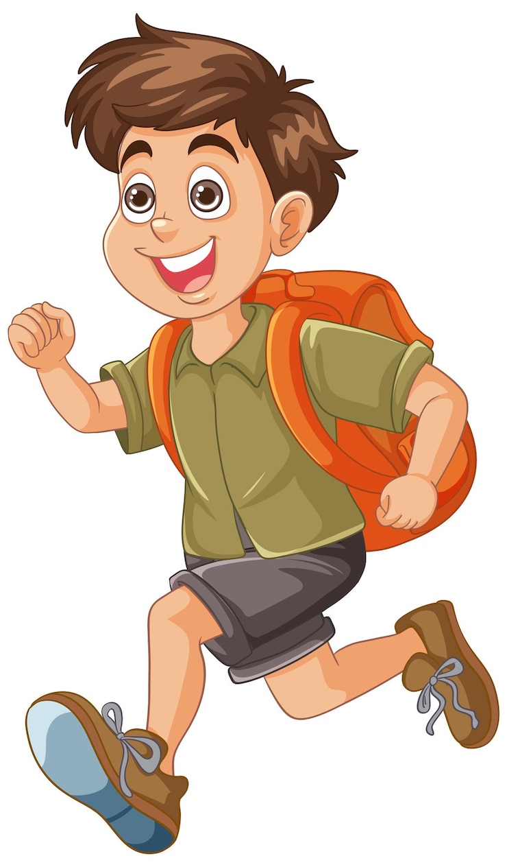 Vetor grátis menino feliz correndo com mochila