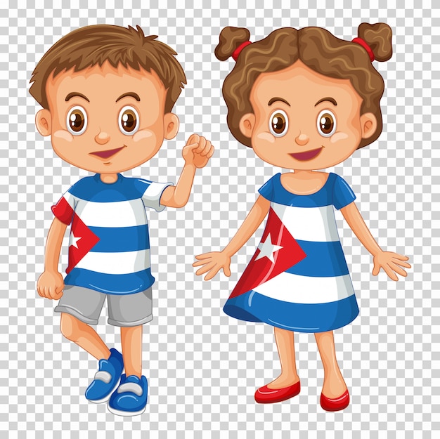 Menino menina, desgastar, camisas, com, bandeira cuba