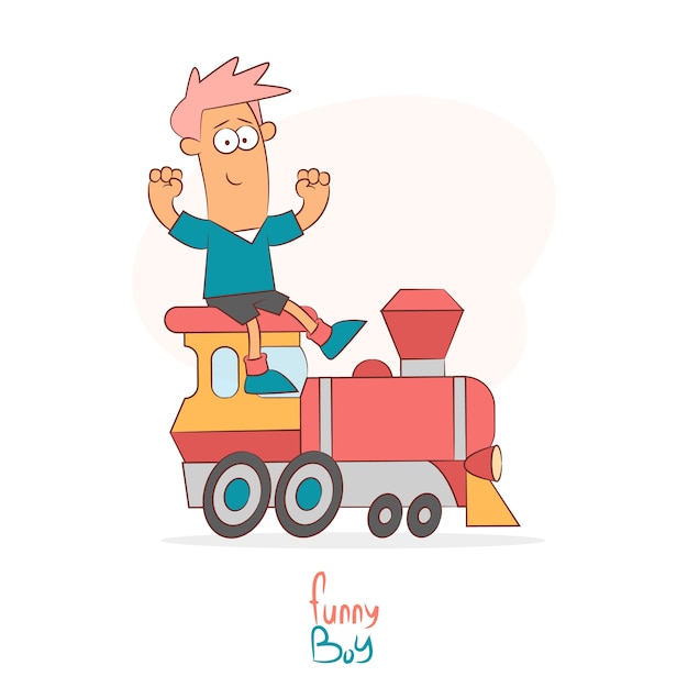 Vetor grátis menino montando um trem de brinquedo