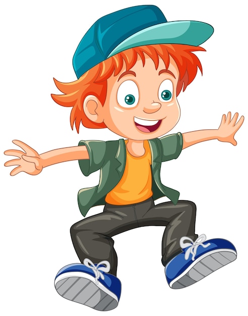 Vetor grátis menino urbano usando boné pulando personagem de desenho animado