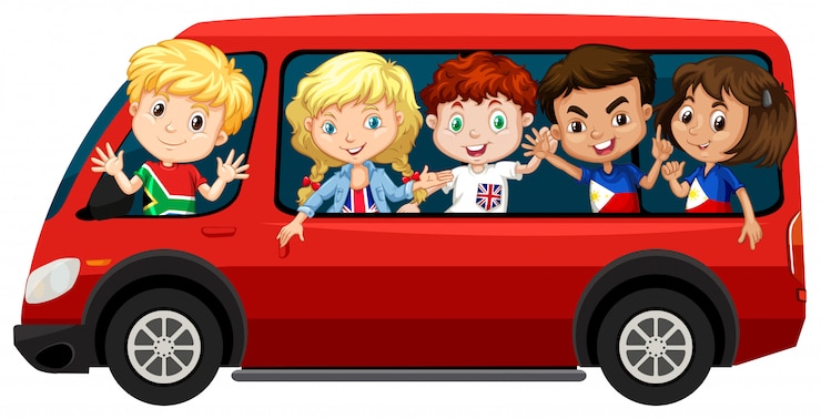Vetor grátis meninos e meninas na van vermelha