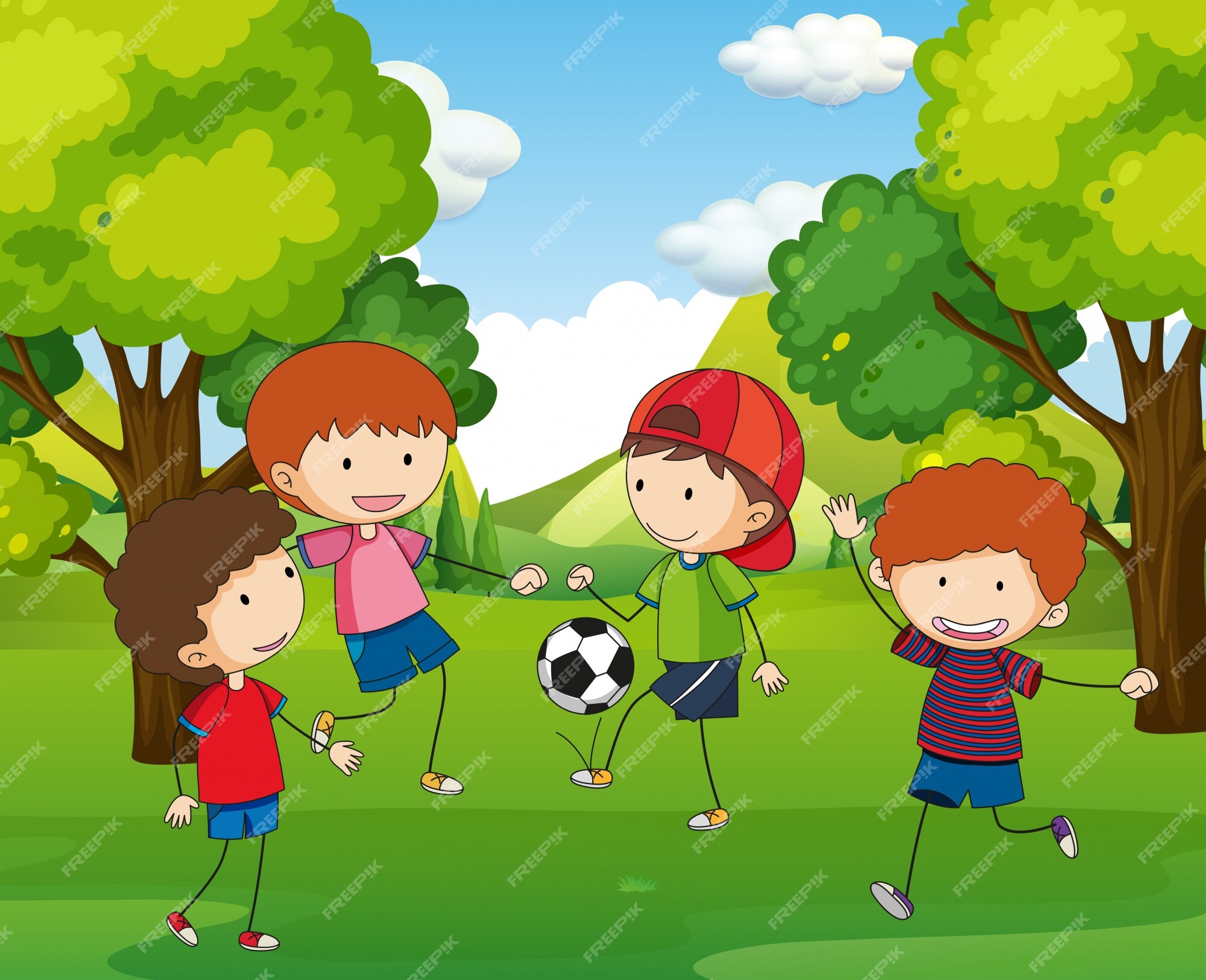 Meninos Jogando Futebol Com Bola No Campo De Verão. Crianças Felizes Jogando  Futebol Jogando Juntos Se Divertindo. Ilustração do Vetor - Ilustração de  verde, playground: 215402544