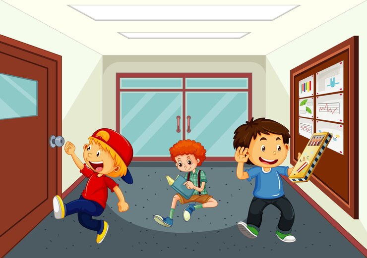 Vetor grátis meninos no corredor da escola