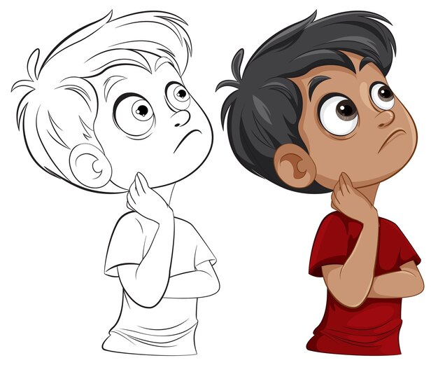 Meninos pensativos em poses pensativas