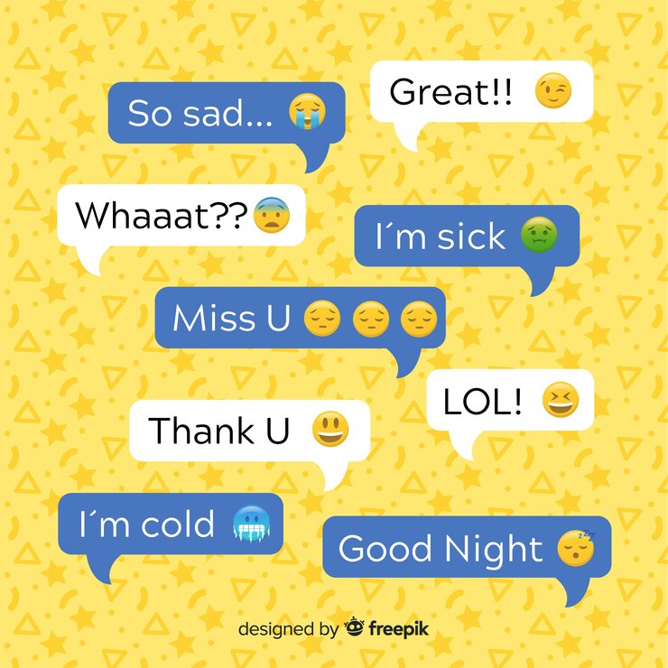 Vetor grátis mensagens de design plano bolhas com emojis ao longo de expressões