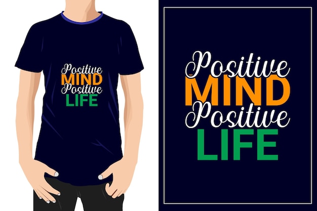 Mente positiva vida positiva design pronto para etiqueta de camiseta de caneca ou impressão premium vector