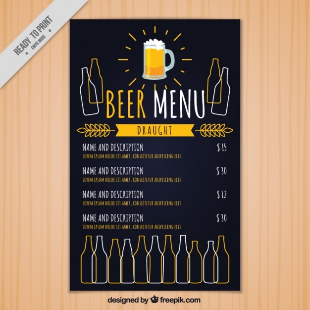 Vetor grátis menu cervejaria vintage