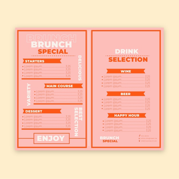 Menu colorido do restaurante com brunch especial