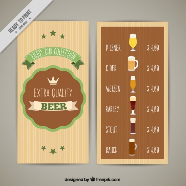 Vetor grátis menu com cervejas de qualidade