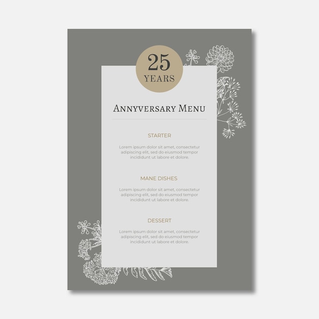 Vetor grátis menu de aniversário de 25 anos